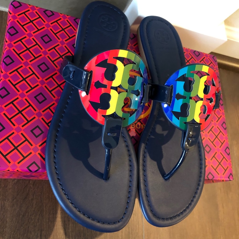 NIB TORY BURCH Miller Rainbow Leather Sandals - Picture 5 of 12